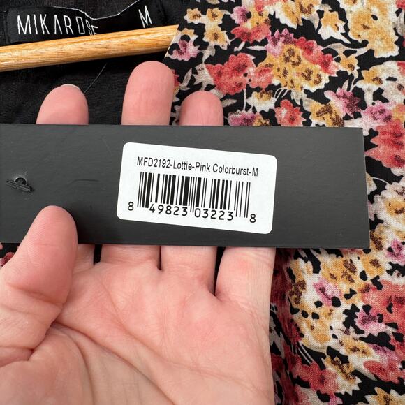 Mikarose‎ Whimsigoth Cottagecore Maxi Dress Womens Medium Black Floral Print NEW - Picture 5 of 12